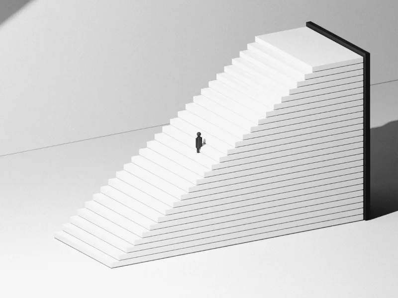 Escultura de hojas que forman una escalera, estudio original BRTHLS